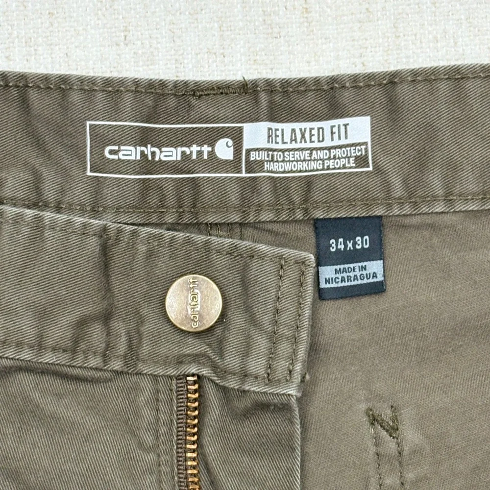 Carhartt Carpenter Pants Mens 34x30 Olive Green Relaxed Fit B324-DFE Nice!